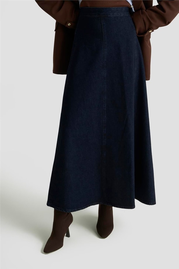 Armine Parçalı Denim Etek 25KD1010 Lacivert