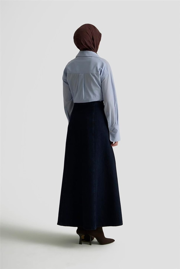 Armine Parçalı Denim Etek 25KD1010 Lacivert