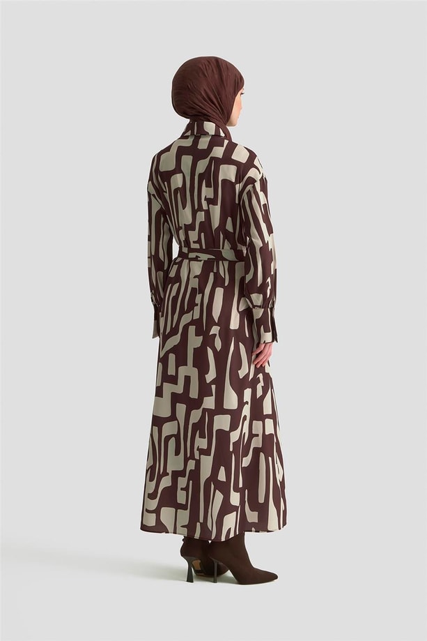 Armine Soyut Desenli Elbise 25KD1013 Vizon