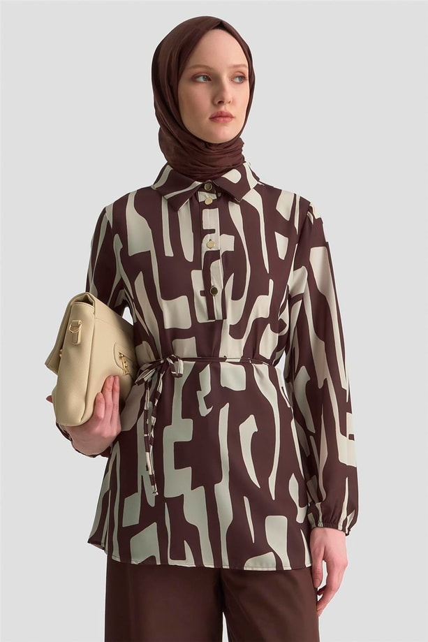 Armine Soyut Desenli Tunik 25KD1014 Vizon