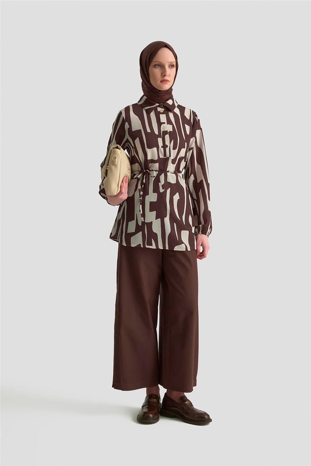 Armine Soyut Desenli Tunik 25KD1014 Vizon