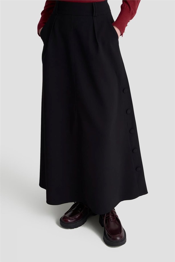 Armine Düğme Detaylı Çan Etek 25KM1023 Siyah