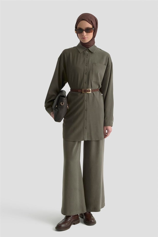 Armine Metal Düğmeli Gömlek 25KD1105 Haki