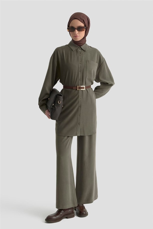 Armine Metal Düğmeli Gömlek 25KD1105 Haki