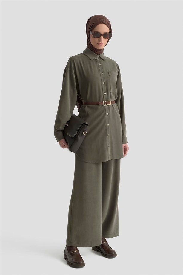 Armine Metal Düğmeli Gömlek 25KD1105 Haki