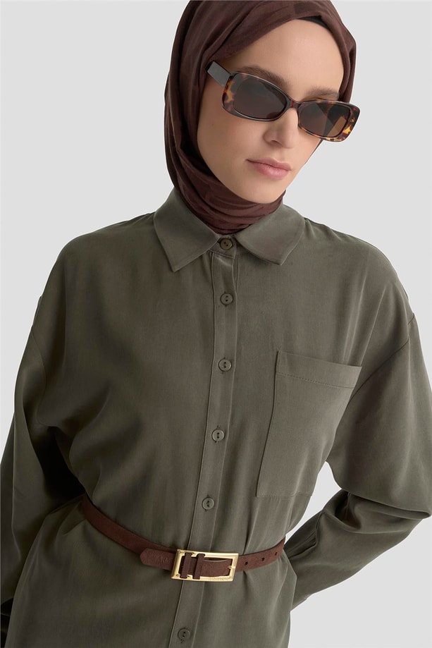 Armine Metal Düğmeli Gömlek 25KD1105 Haki