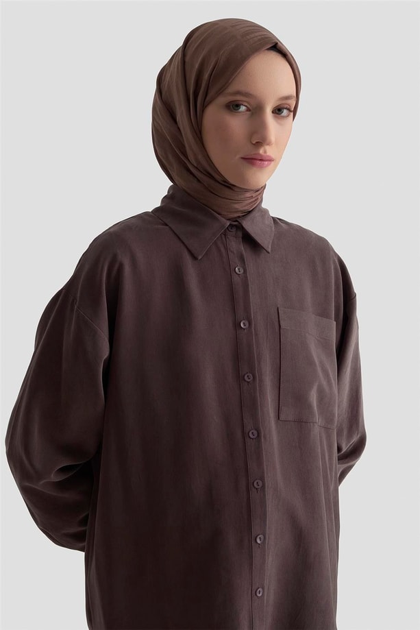 Armine Metal Düğmeli Gömlek 25KD1105 Acı Kahve