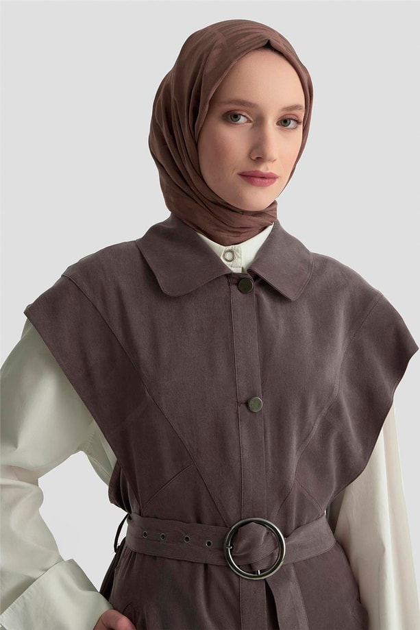 Armine Manşet Detaylı Tunik 25KD1106 Acı Kahve
