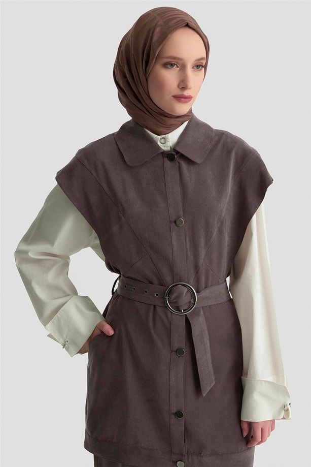 Armine Manşet Detaylı Tunik 25KD1106 Acı Kahve