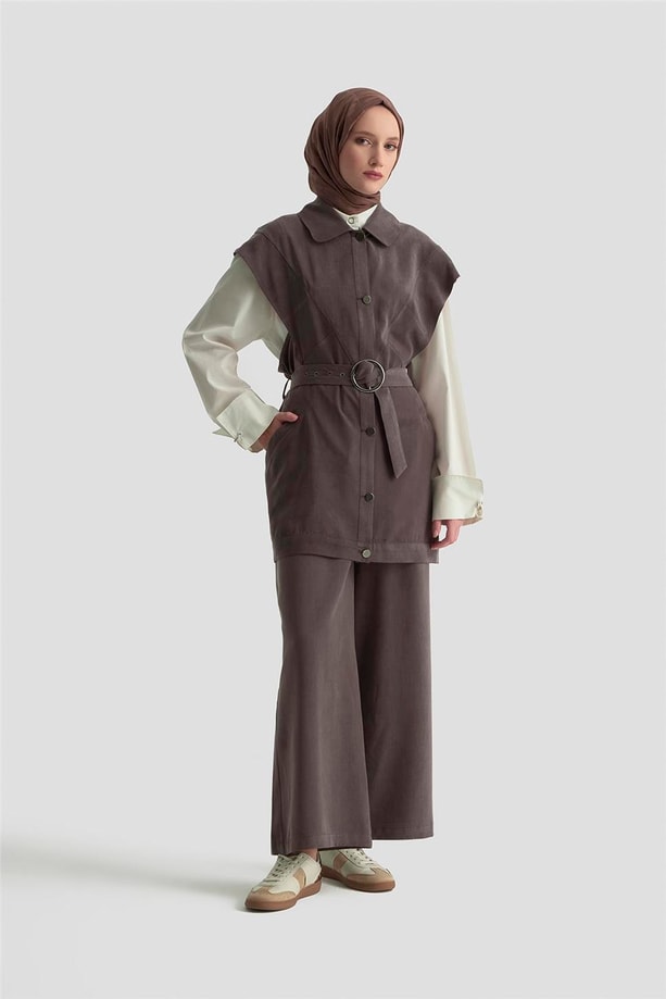 Armine Manşet Detaylı Tunik 25KD1106 Acı Kahve