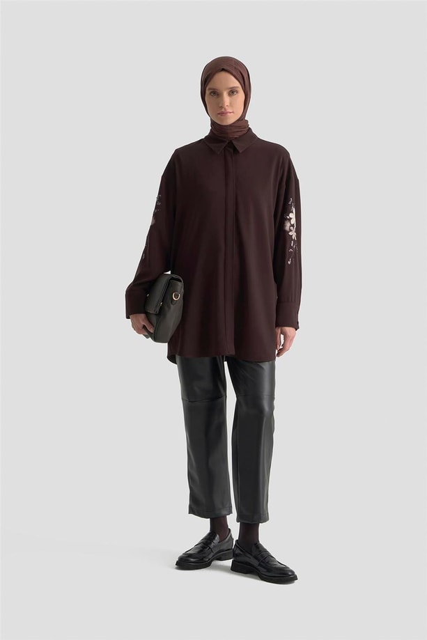 Armine Nakışlı Tunik 25KD1110 KAHVERENGİ