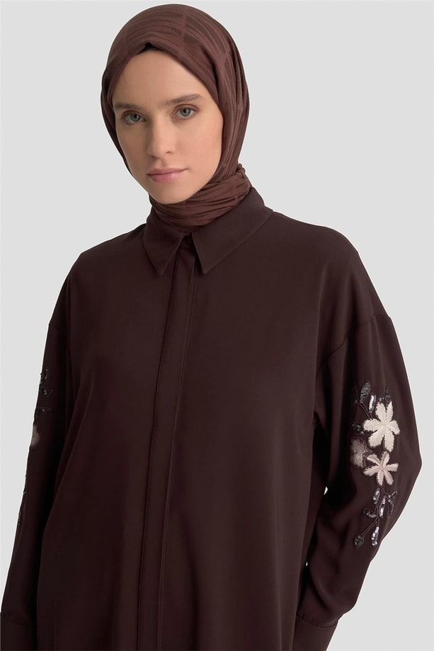 Armine Nakışlı Tunik 25KD1110 KAHVERENGİ