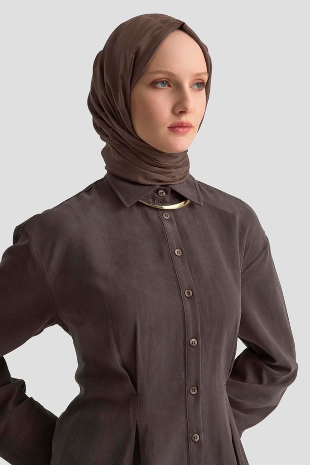 Armine Beli Pileli Gömlek 25KD1111 Kahverengi