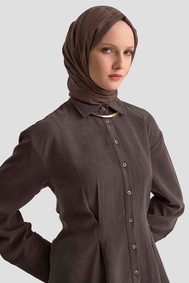 Armine Beli Pileli Gömlek 25KD1111 Kahverengi