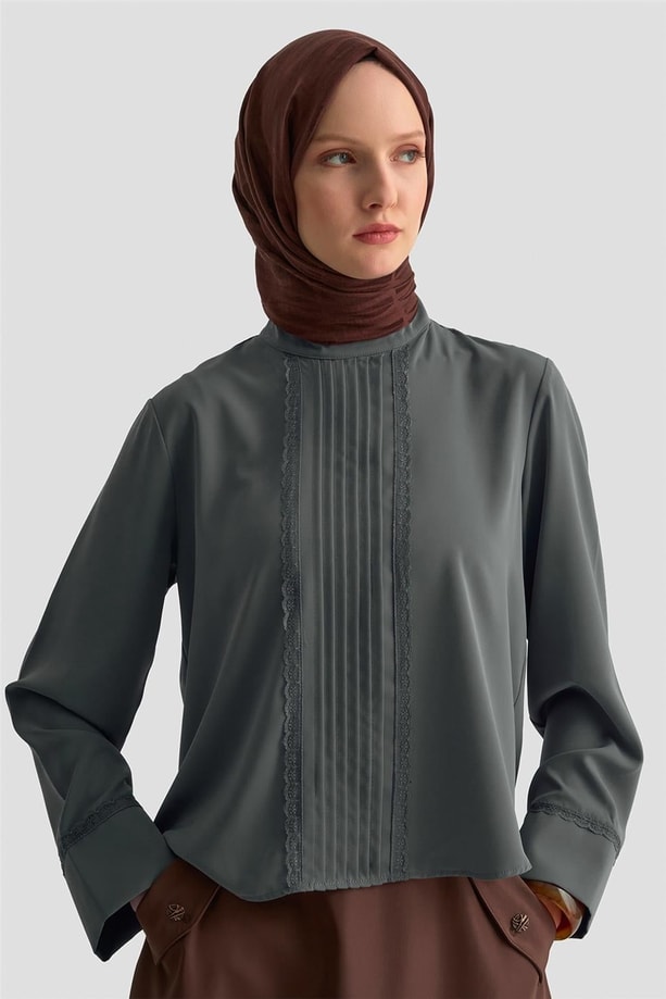 Armine Nervürlü Bluz 25KD1112 Antrasit