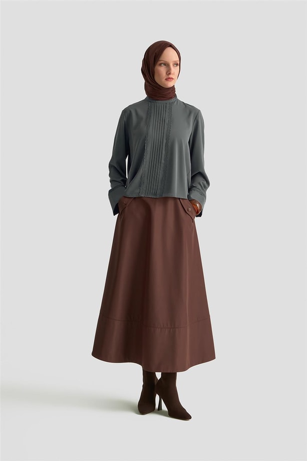 Armine Nervürlü Bluz 25KD1112 Antrasit