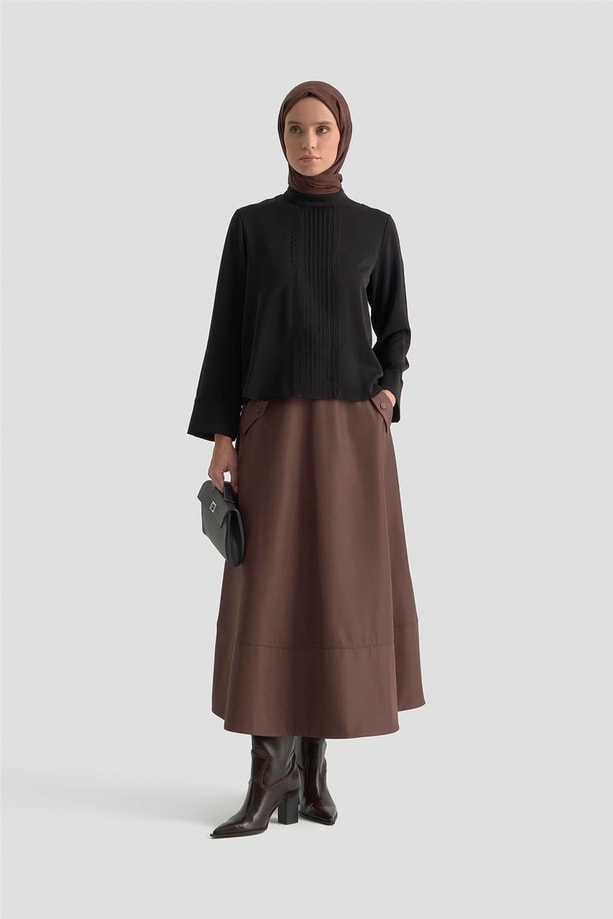 Armine Nervürlü Bluz 25KD1112 Siyah