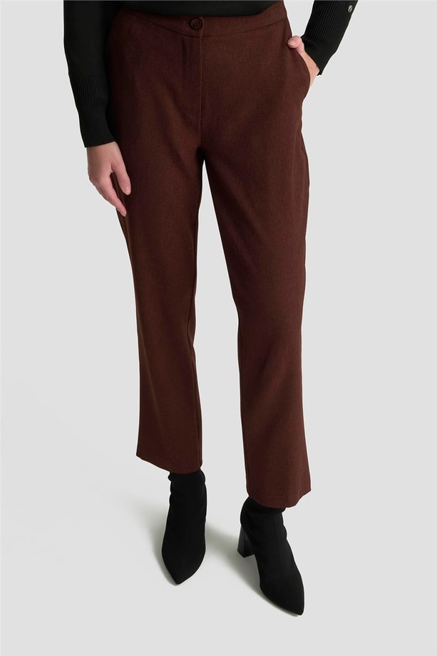 Armine Beli Lastikli Klasik Pantolon 25KD1113 Kahve