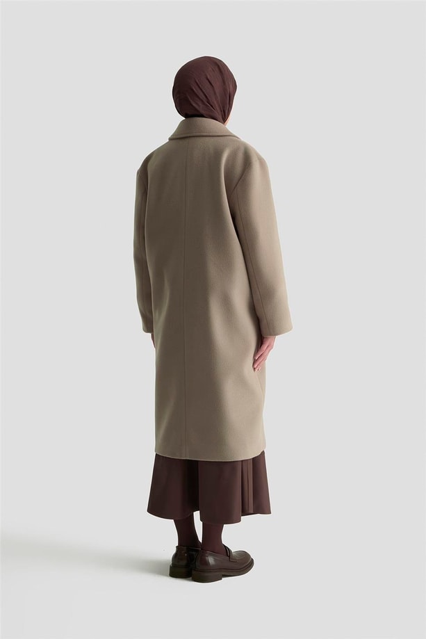 Armine Kruvaze Yaka Kaşe Kaban 25KD1122 Vizon