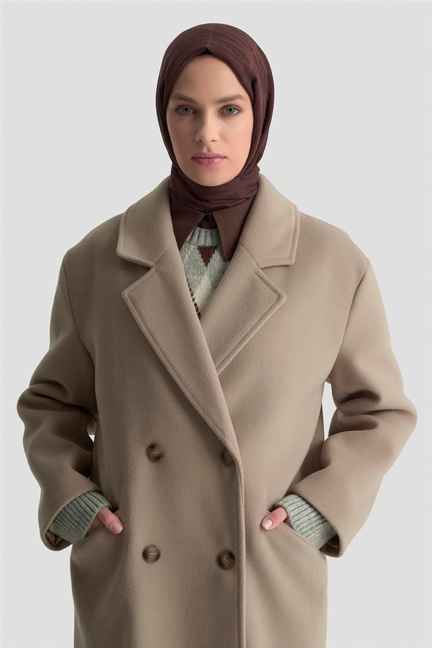 Armine Kruvaze Yaka Kaşe Kaban 25KD1122 Vizon