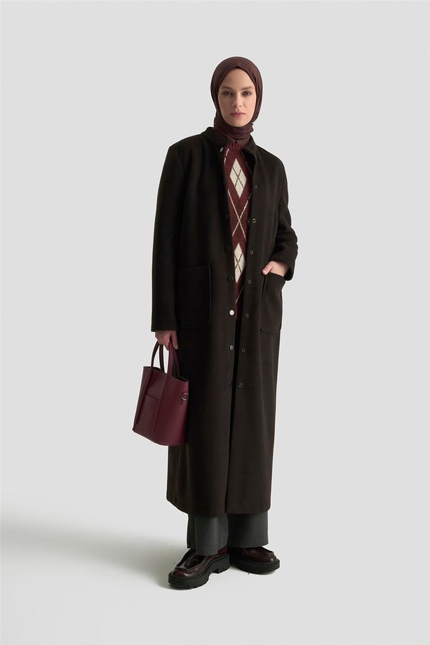 Armine Hakim Yaka Kaşe Kap 25KD1124 Siyah