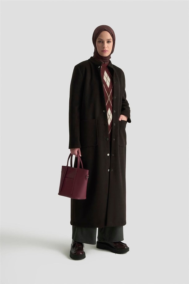 Armine Hakim Yaka Kaşe Kap 25KD1124 Siyah