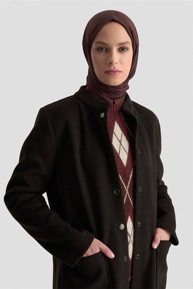 Armine Hakim Yaka Kaşe Kap 25KD1124 Siyah
