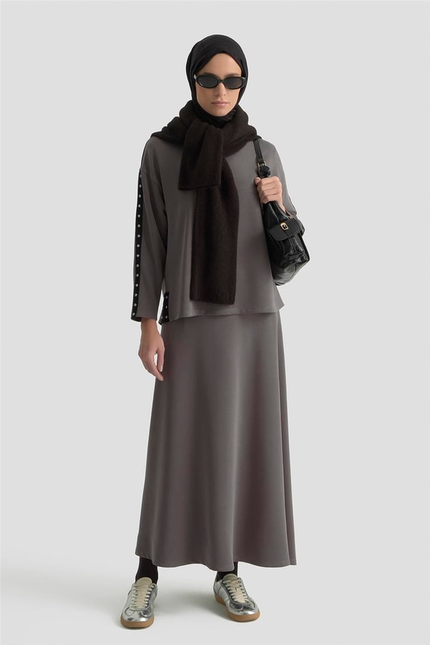 Armine Şeritli Örme Takım 25KD1163 Antrasit