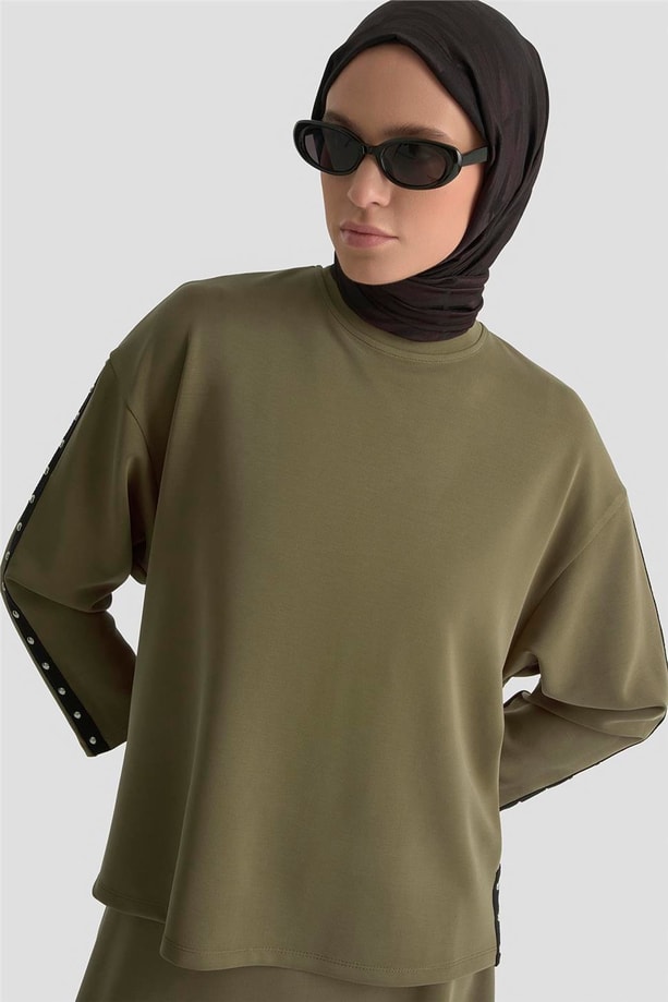 Armine Şeritli Örme Takım 25KD1163 Haki