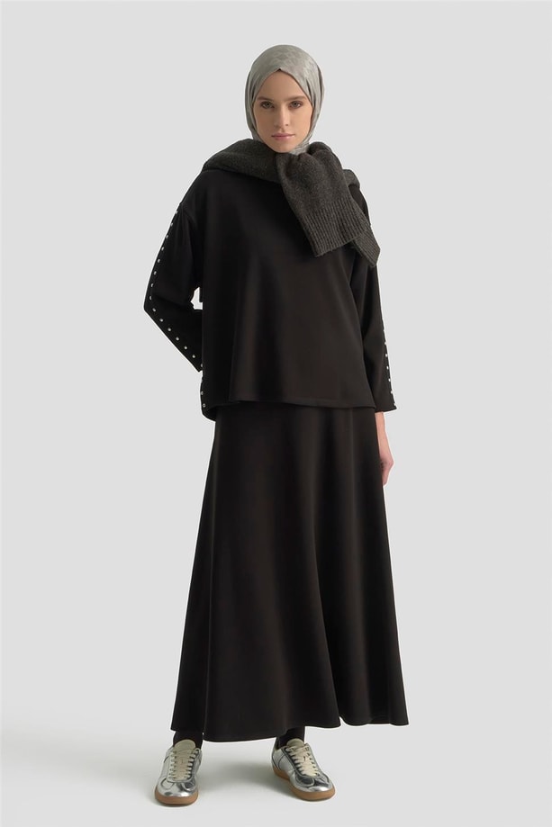 Armine Şeritli Örme Takım 25KD1163 SİYAH