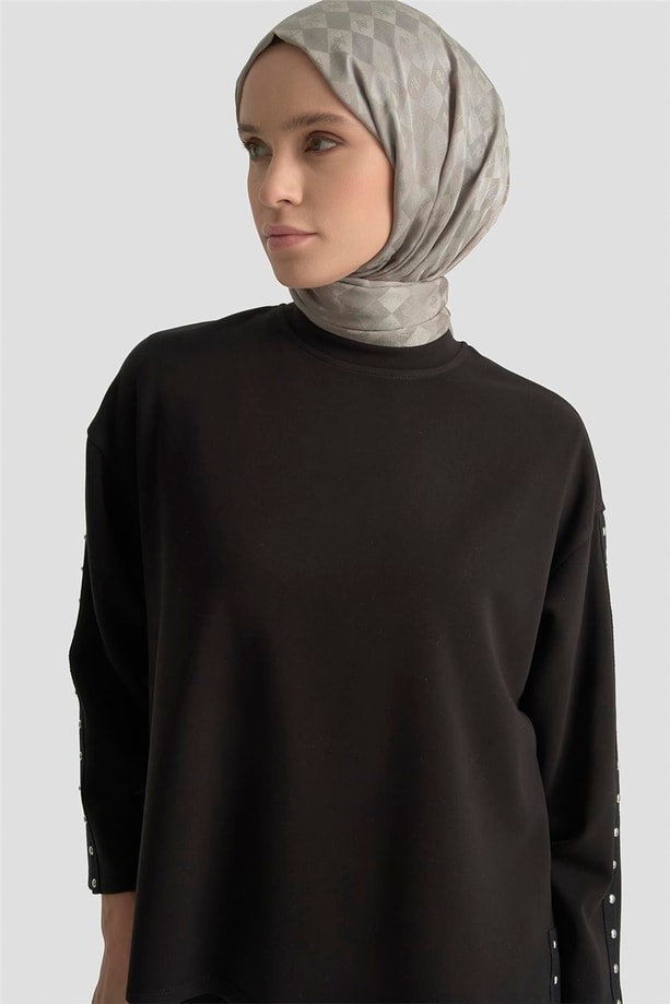 Armine Şeritli Örme Takım 25KD1163 SİYAH