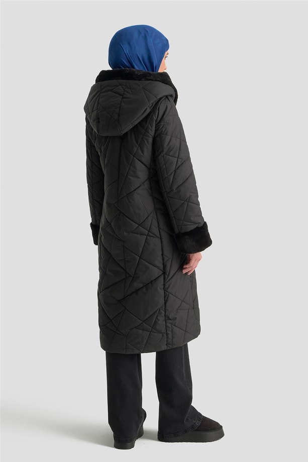 Armine Anvelop Bağlamalı Kapitone Kaban 25KD1403 Siyah