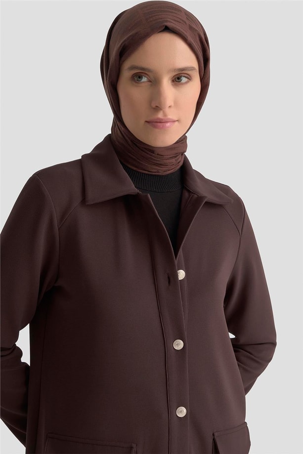 Armine Cep Detaylı Örme Ceket 25KT1439 Acı Kahve