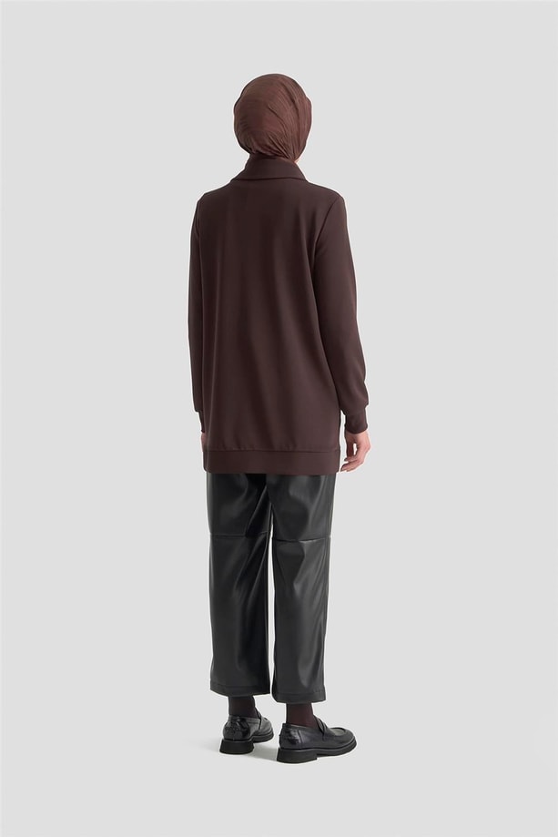 Armine Cep Detaylı Örme Ceket 25KT1439 Acı Kahve