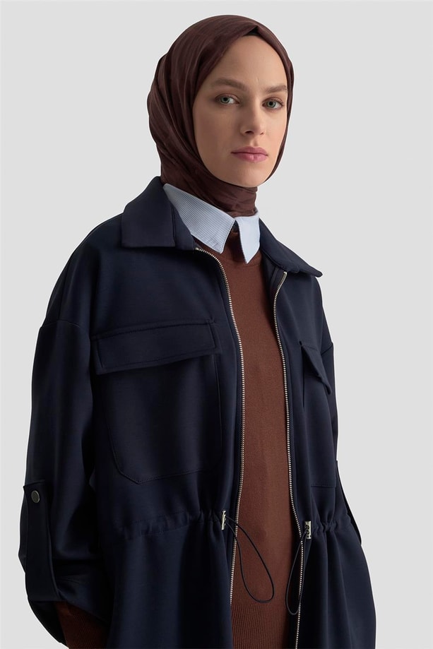 Armine Beli Büzgülü Örme Giyçık 25KD1504 Lacivert