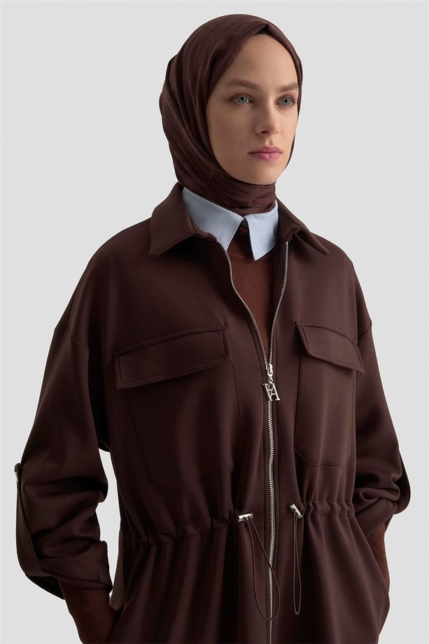 Armine Beli Büzgülü Örme Giyçık 25KD1504 Kahverengi