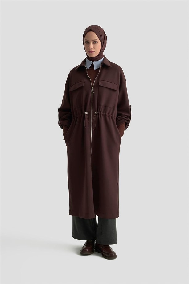 Armine Beli Büzgülü Örme Giyçık 25KD1504 Kahverengi