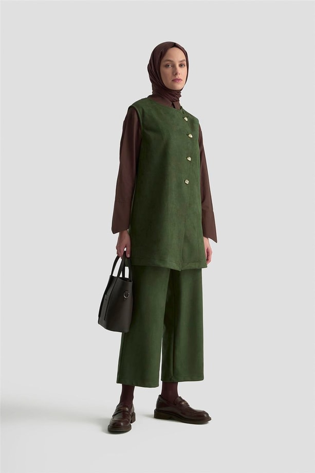 Armine Yelekli Süet Takım 25KD1506 Haki