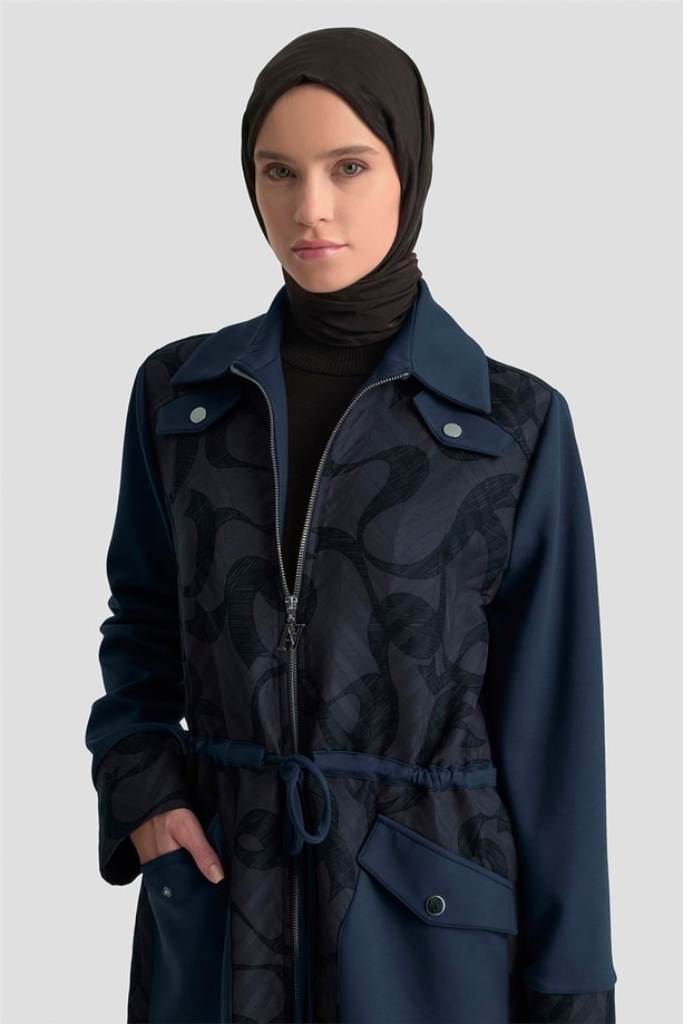 Armine Desenli Kapitone Mixli Örme Giyçık 25KD1601 Lacivert