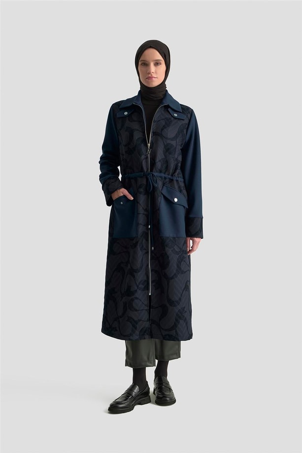 Armine Desenli Kapitone Mixli Örme Giyçık 25KD1601 Lacivert