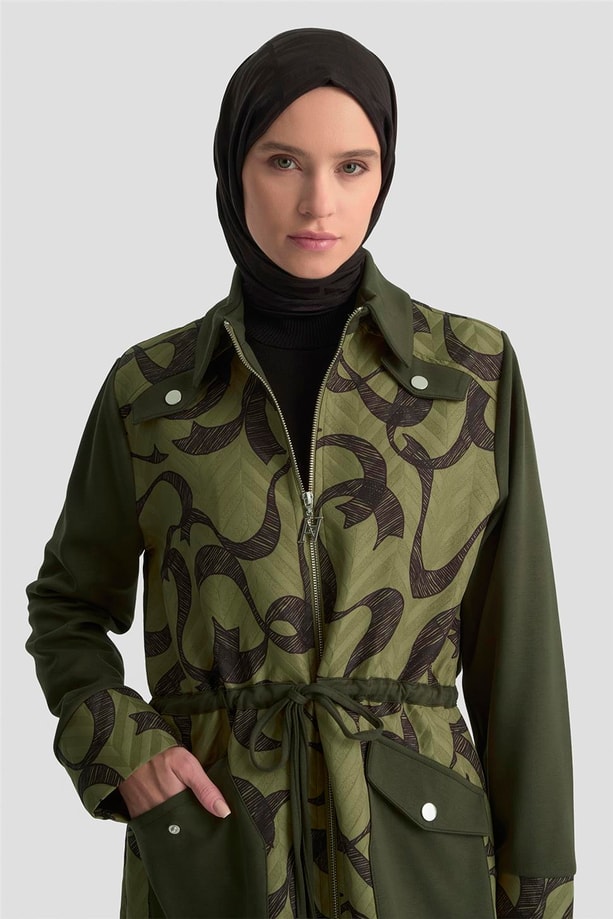 Armine Desenli Kapitone Mixli Örme Giyçık 25KD1601 Haki