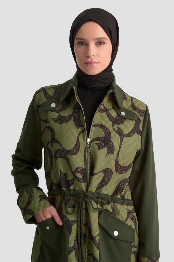 Armine Desenli Kapitone Mixli Örme Giyçık 25KD1601 Haki