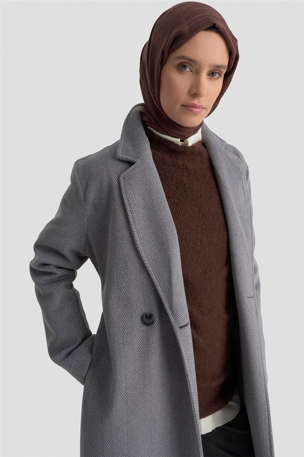 Armine Balıksırtı Desenli Kaban 25KD1606 Antrasit