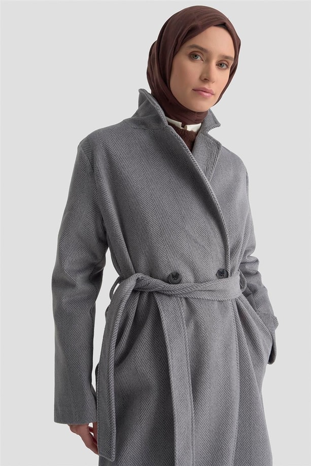 Armine Balıksırtı Desenli Kaban 25KD1606 Antrasit