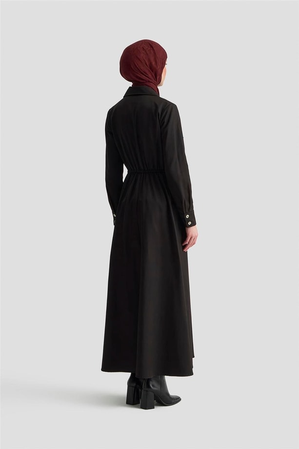Armine Düğmeli Elbise 25KD1702 Siyah