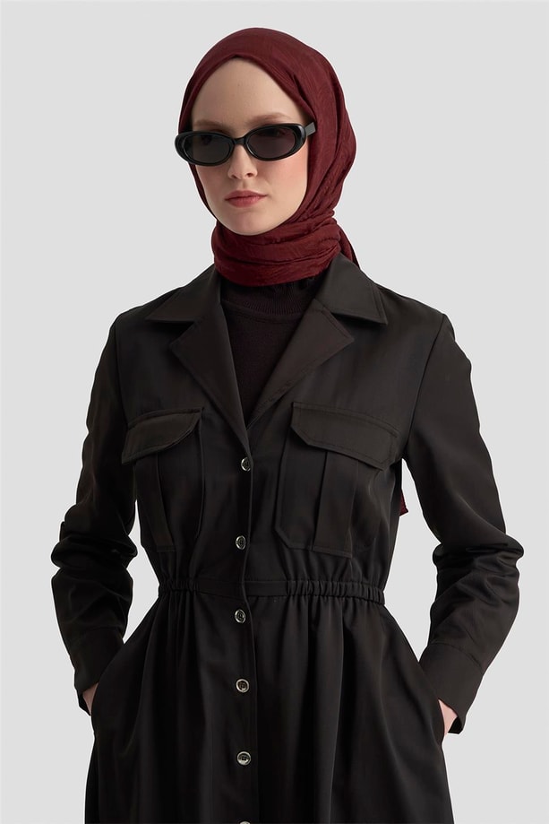 Armine Düğmeli Elbise 25KD1702 Siyah