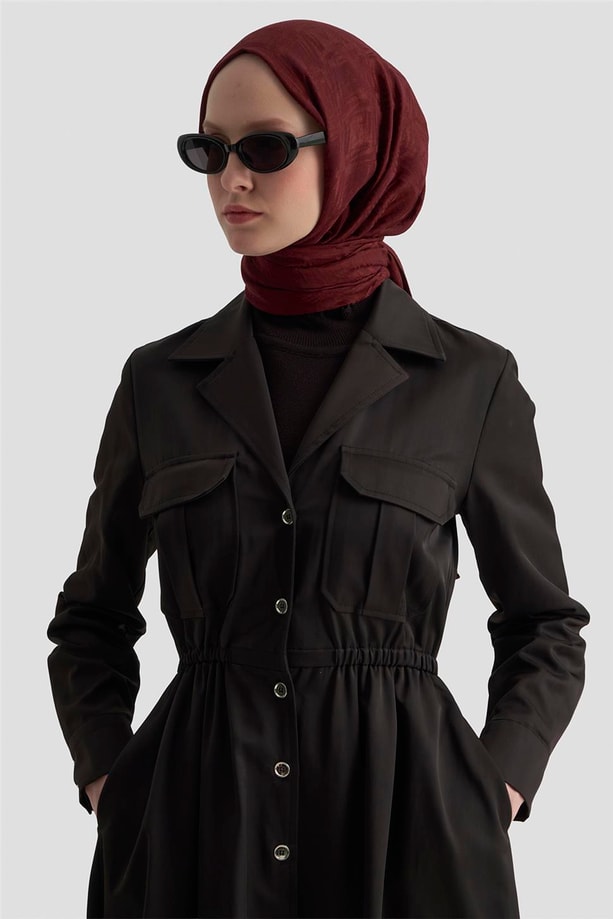 Armine Düğmeli Elbise 25KD1702 Siyah