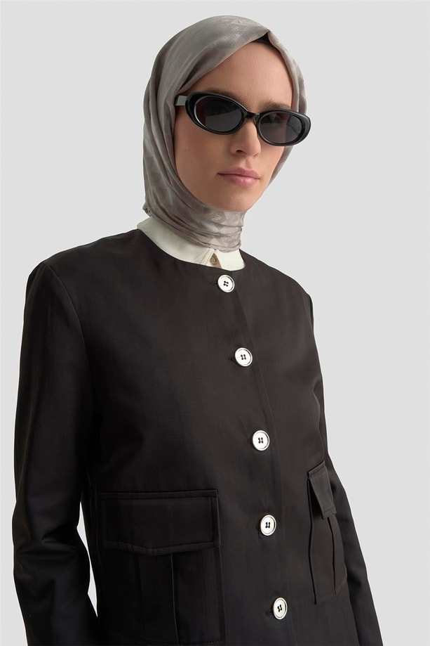 Armine Düğme Detaylı Ceket Takım 25KD1705 Siyah