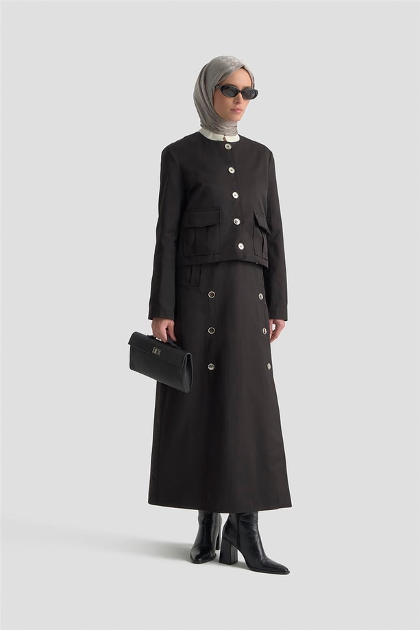 Armine Düğme Detaylı Ceket Takım 25KD1705 Siyah