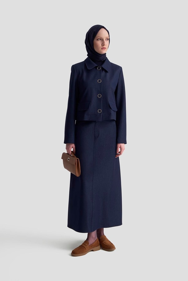 Armine Blazer Ceketli Tencel Takım 25KD1706 Lacivert
